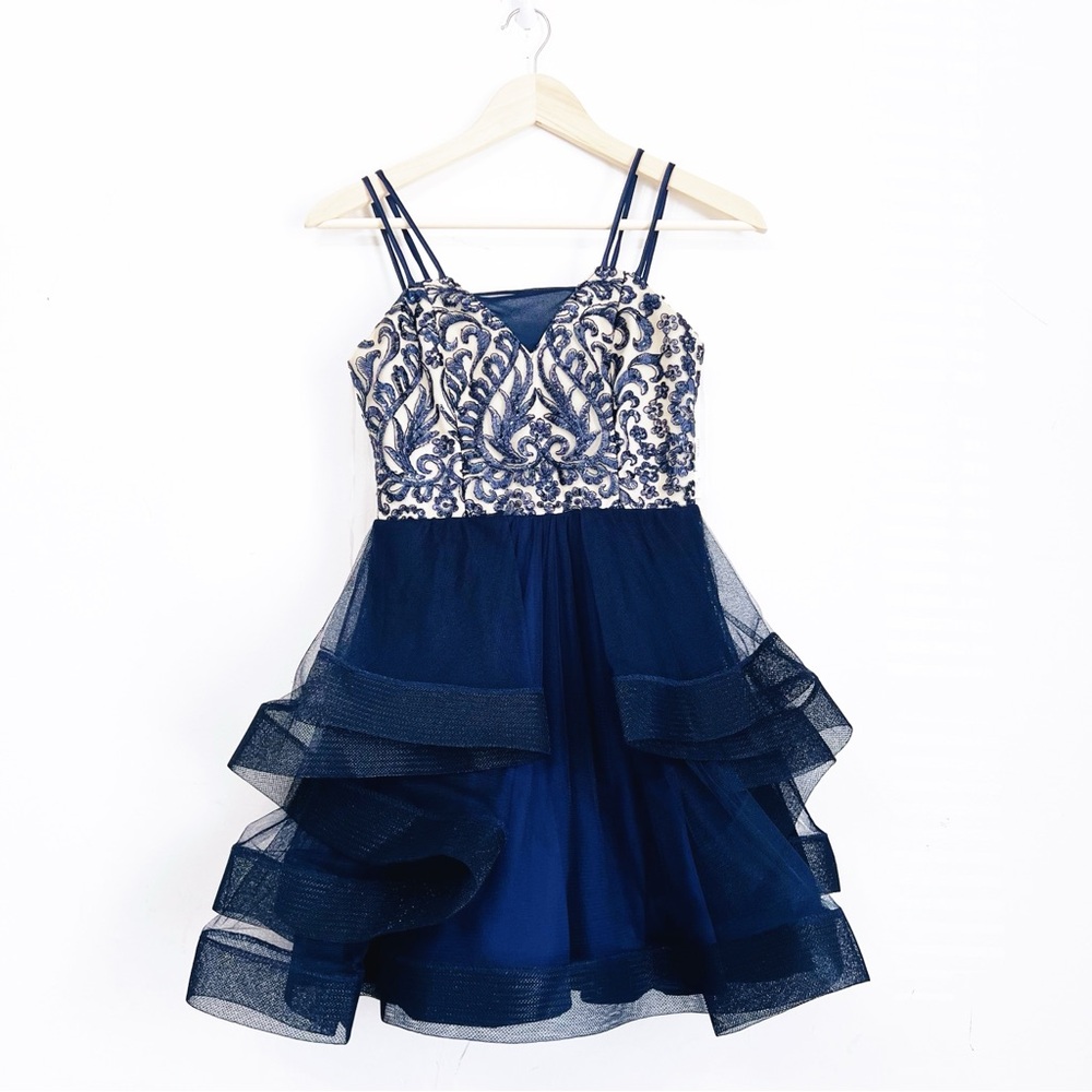 🖤DEAR MOON Elegant Navy Blue Lace Dress